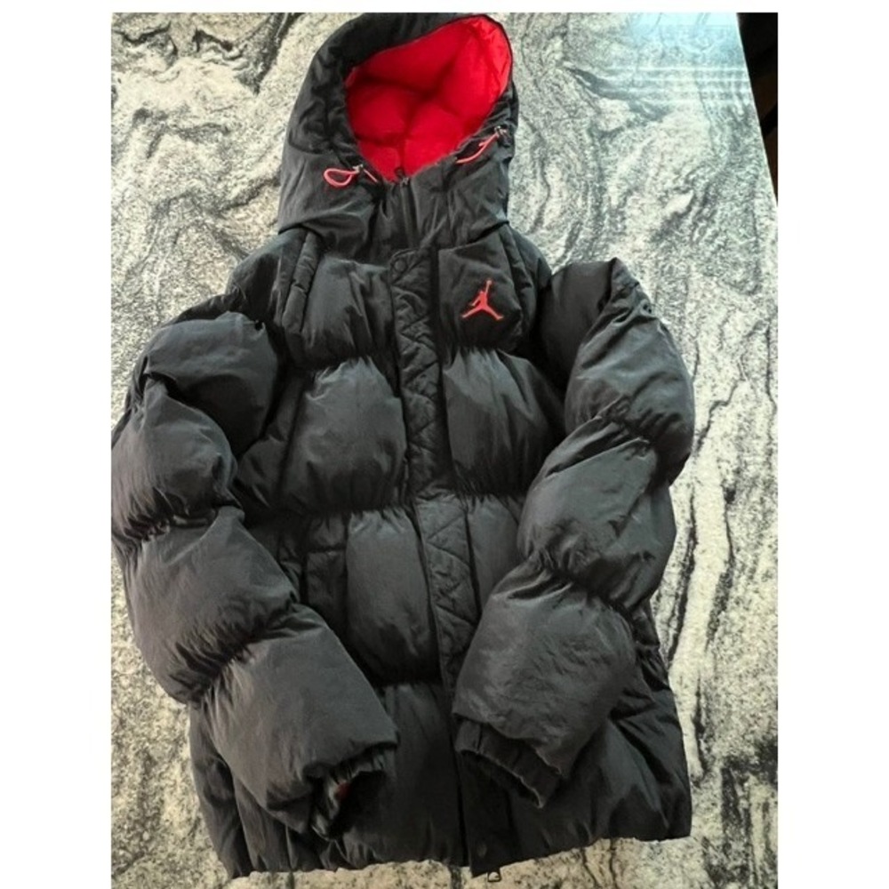 Jordan Puffer Jacket Men XS Black Red DQ7348-010 Excellent Hooded Quilted Parka